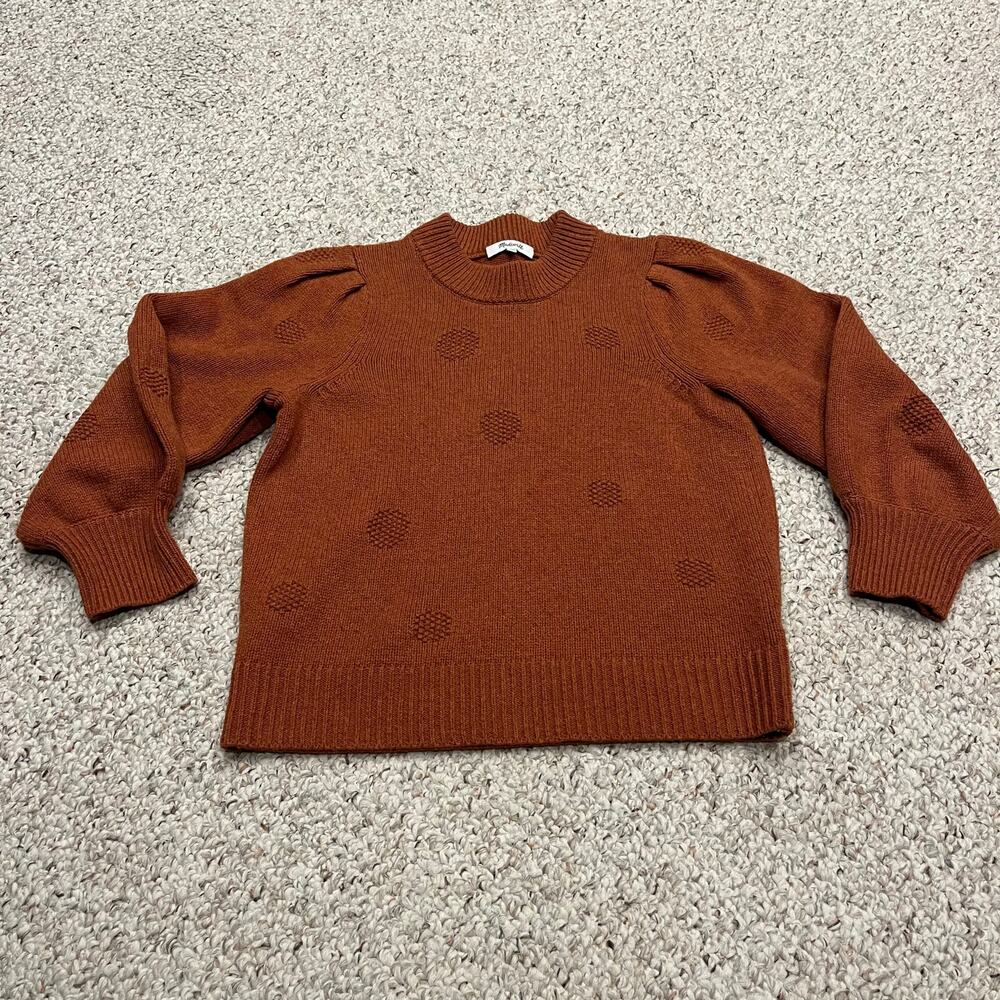 Madewell Dotted Eaton Puff Sleeve Sweater Sz S Cotton Merino Wool Preppy Classic